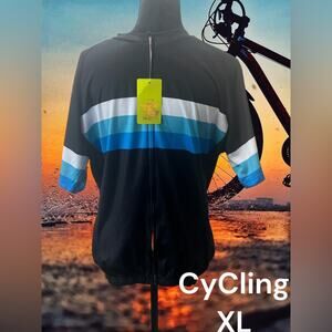 CyCling,XL, Black/Blue, Short Sleeve, Zip-Up, CyCling Top.